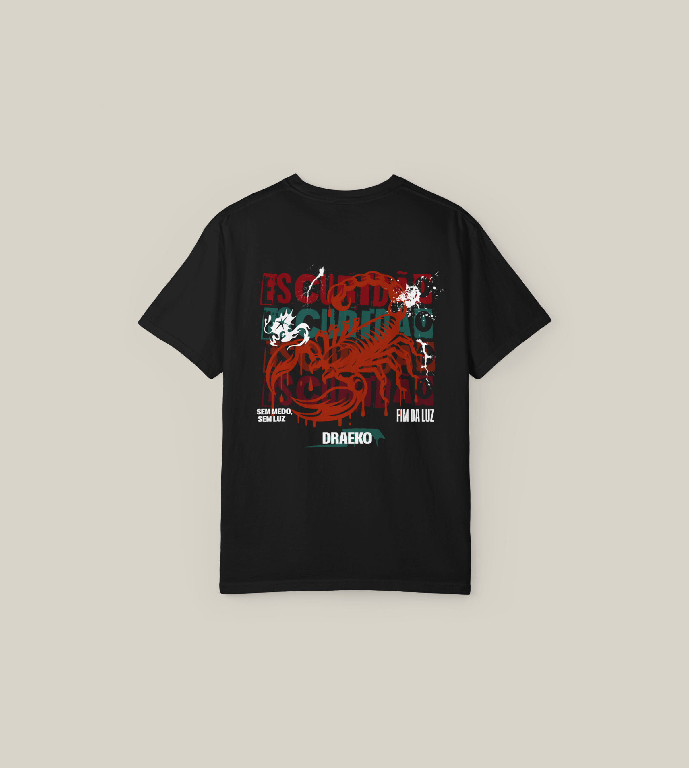 Taily Scorpion graphic t-shirt in black with bold scorpion design on back and minimal logo on chest.