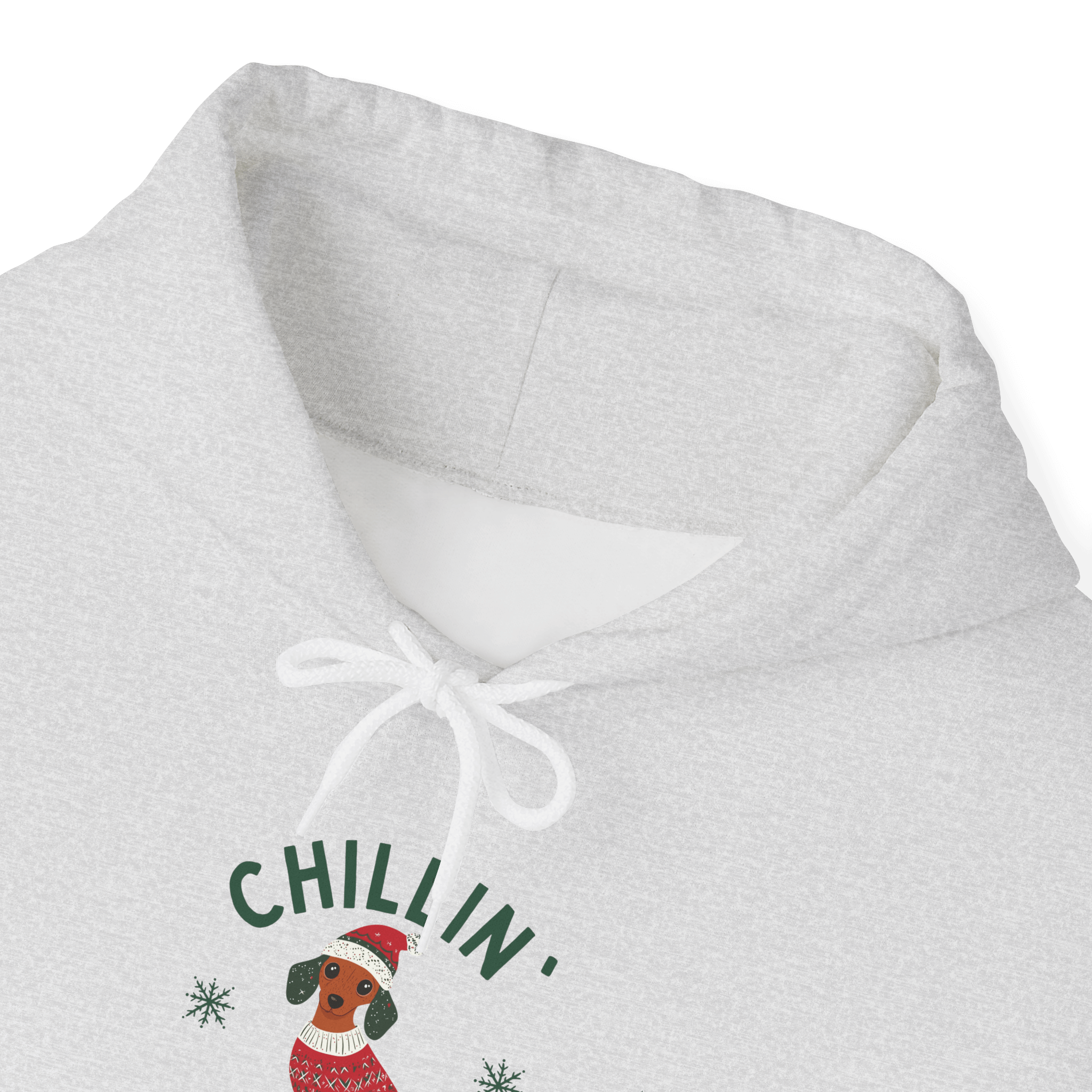 Cozy Chillin' with Pup Claus hoodie displaying a dog in holiday attire, perfect for festive celebrations.