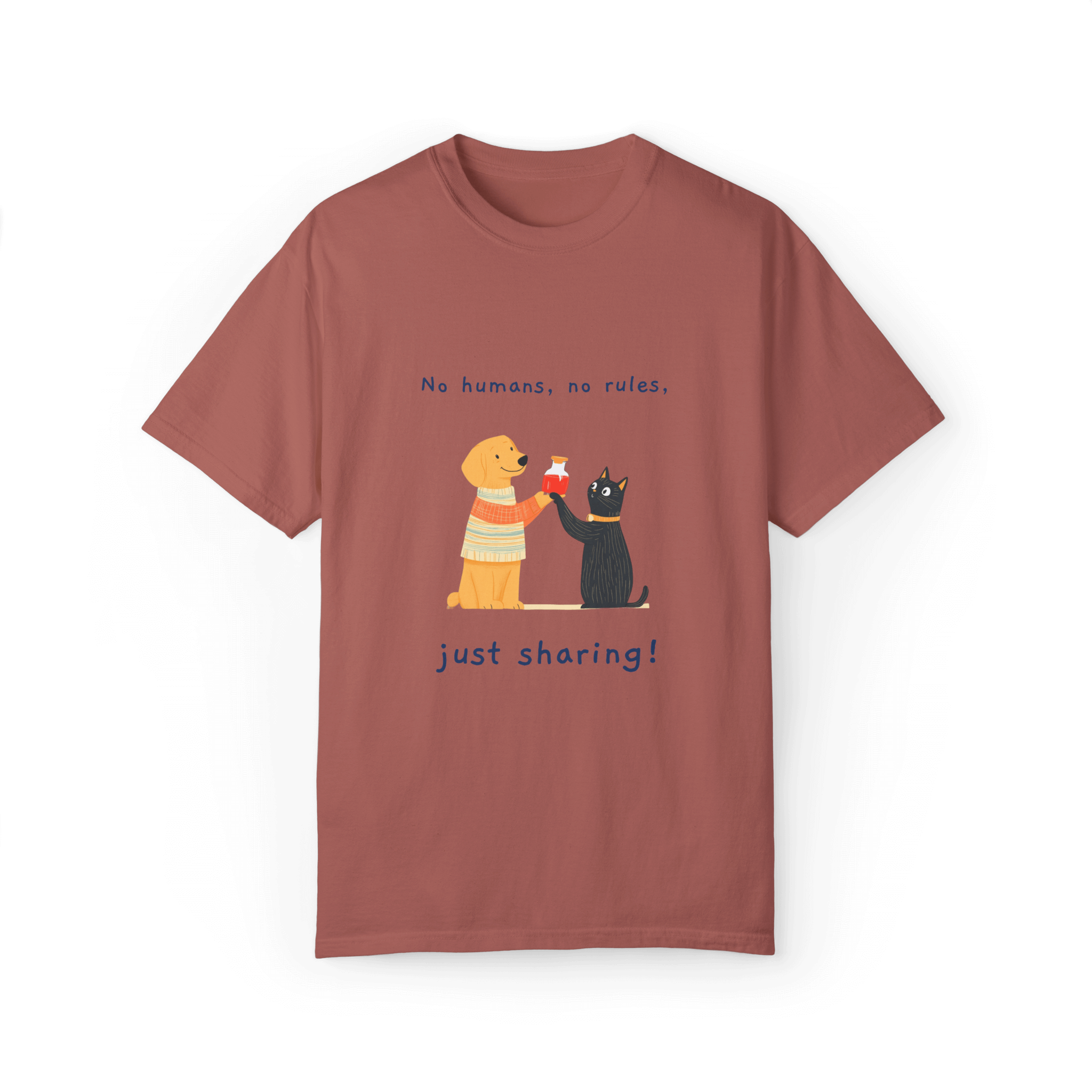 Golden Retriever & Cat Buddy T-shirt - Sharing Moments