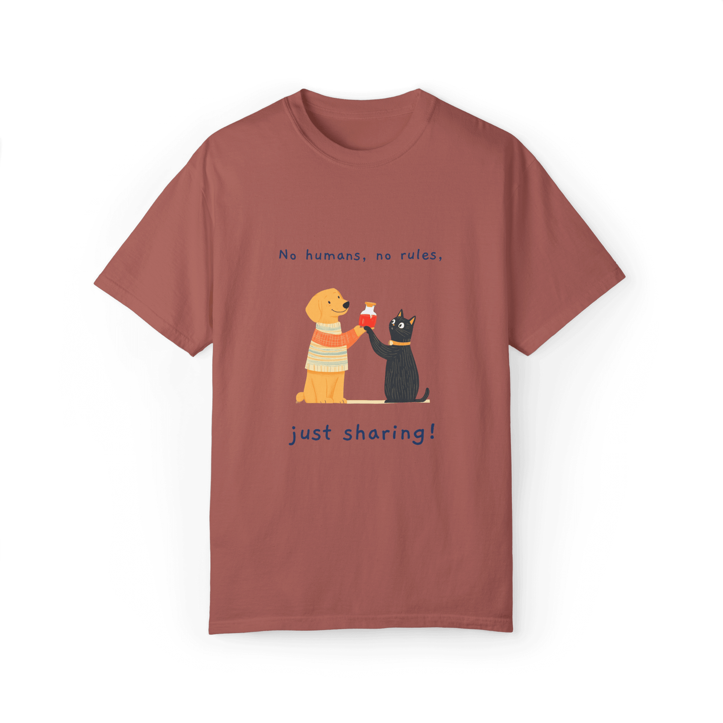 Golden Retriever & Cat Buddy T-shirt - Sharing Moments