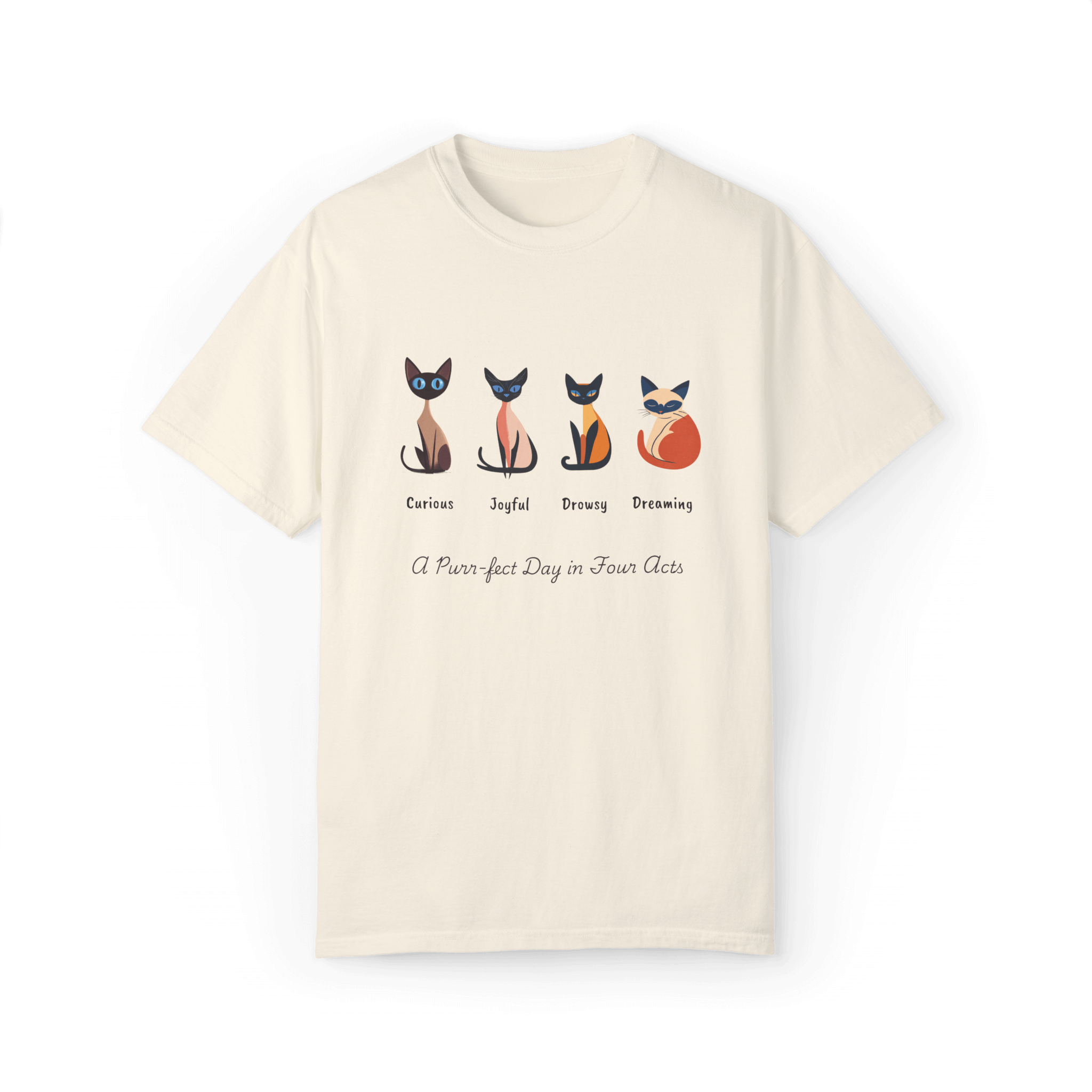 Four Moods Siamese Cat T-shirt - A Purr-fect Day in Acts