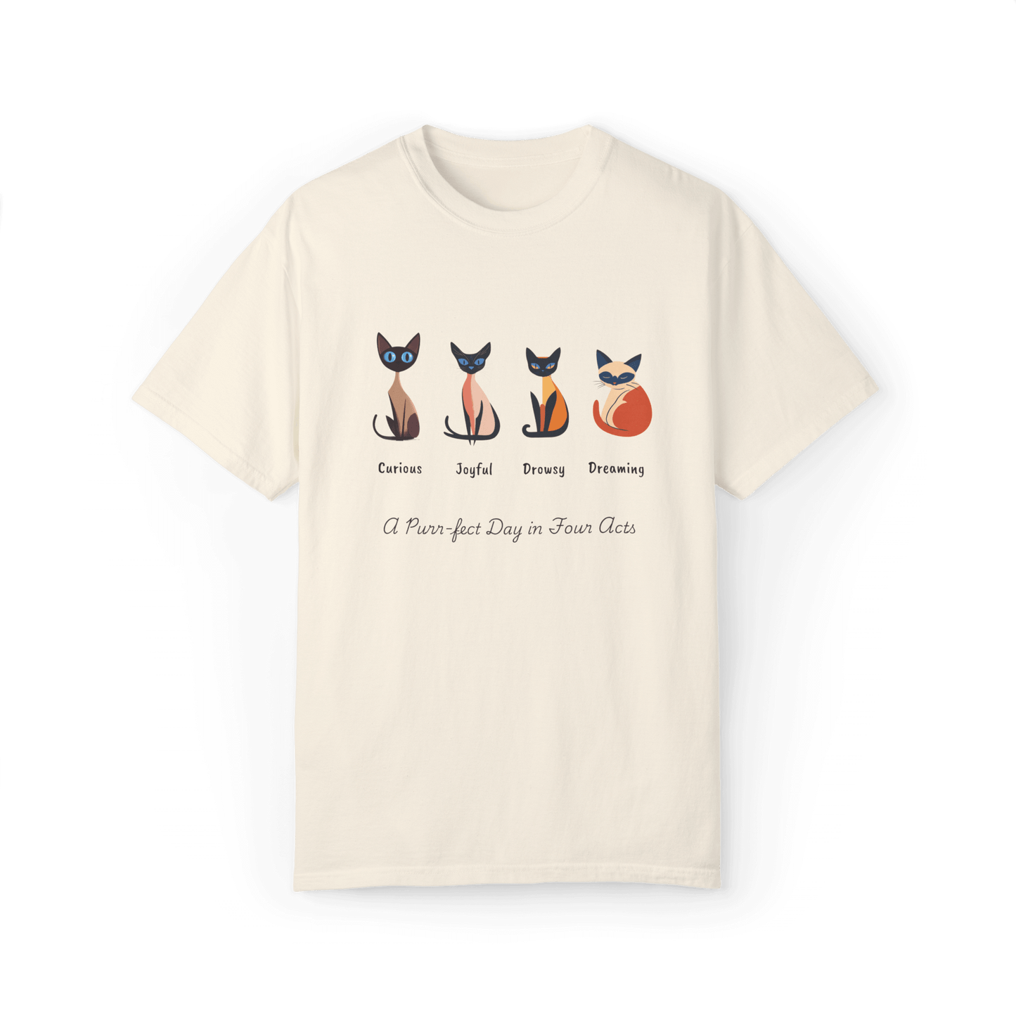 Four Moods Siamese Cat T-shirt - A Purr-fect Day in Acts