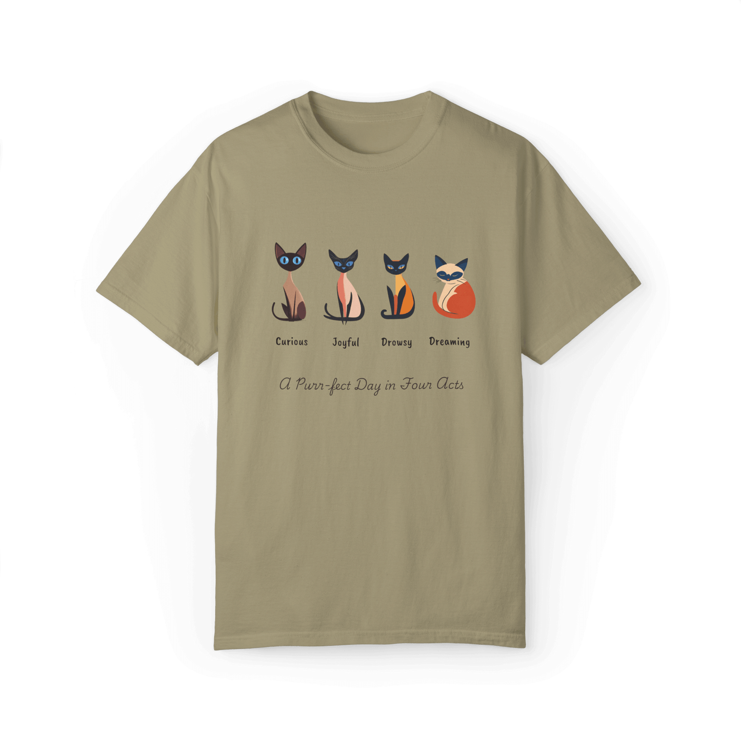 Four Moods Siamese Cat T-shirt - A Purr-fect Day in Acts