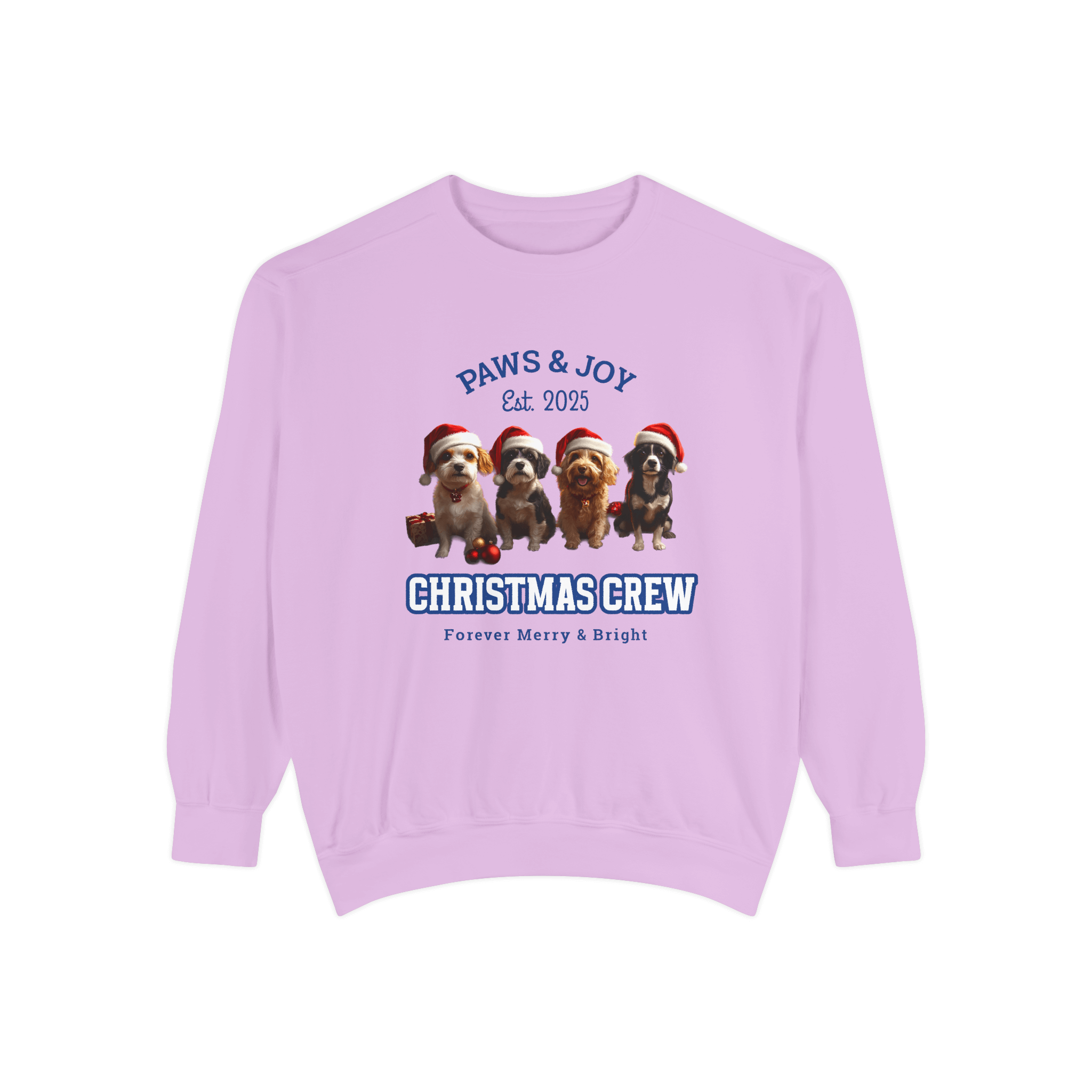 Light purple Christmas-themed sweatshirt featuring 