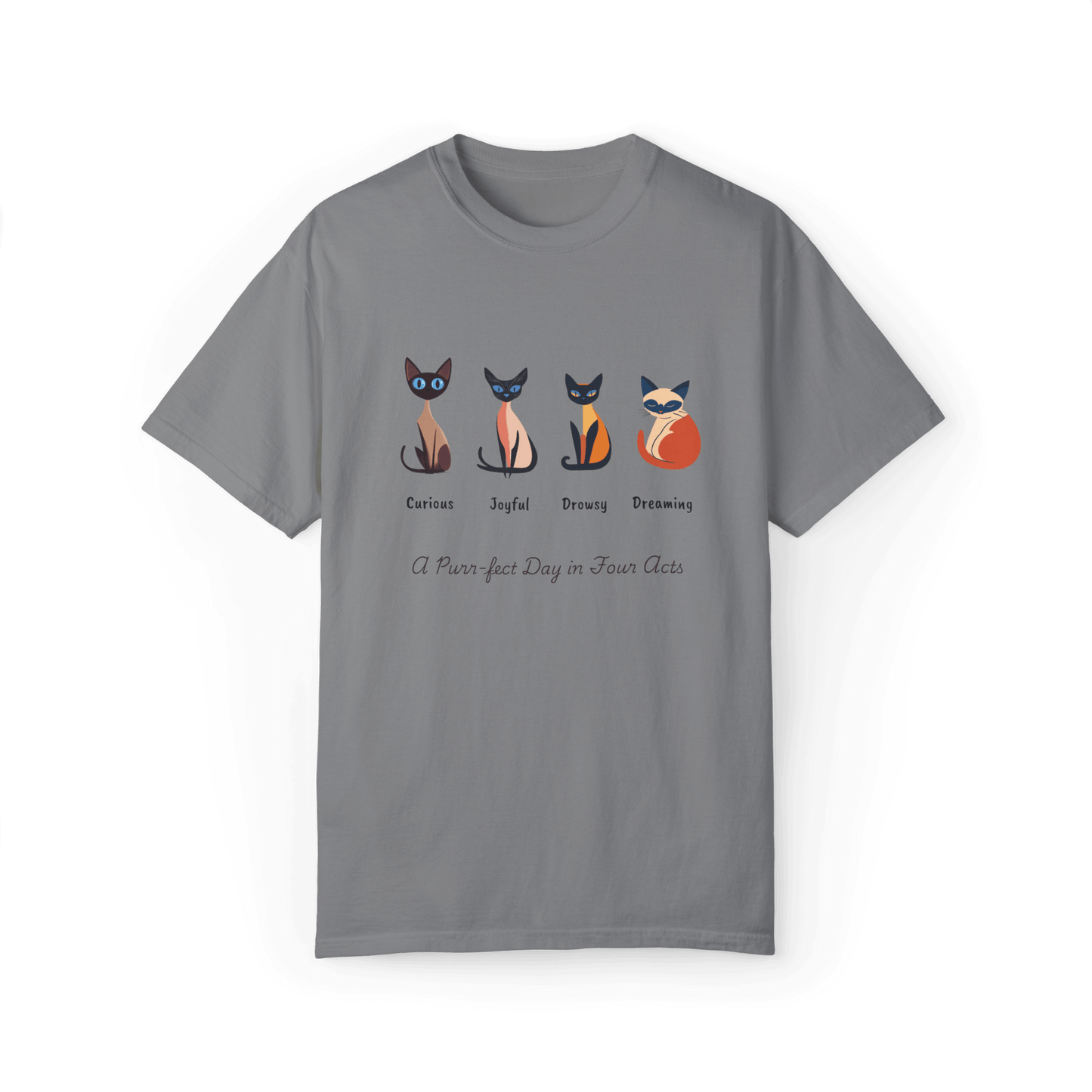 Four Moods Siamese Cat T-shirt - A Purr-fect Day in Acts