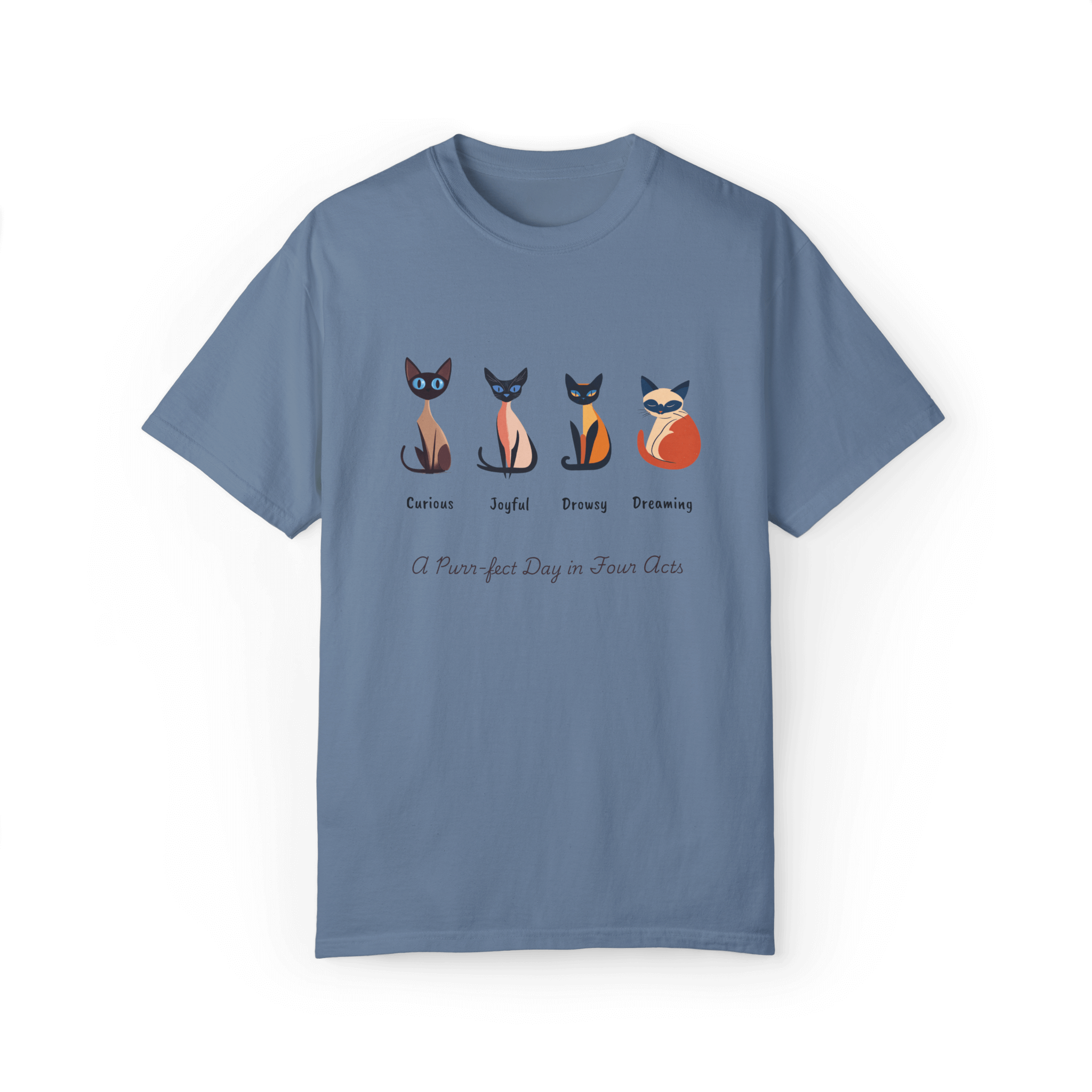 Four Moods Siamese Cat T-shirt - A Purr-fect Day in Acts