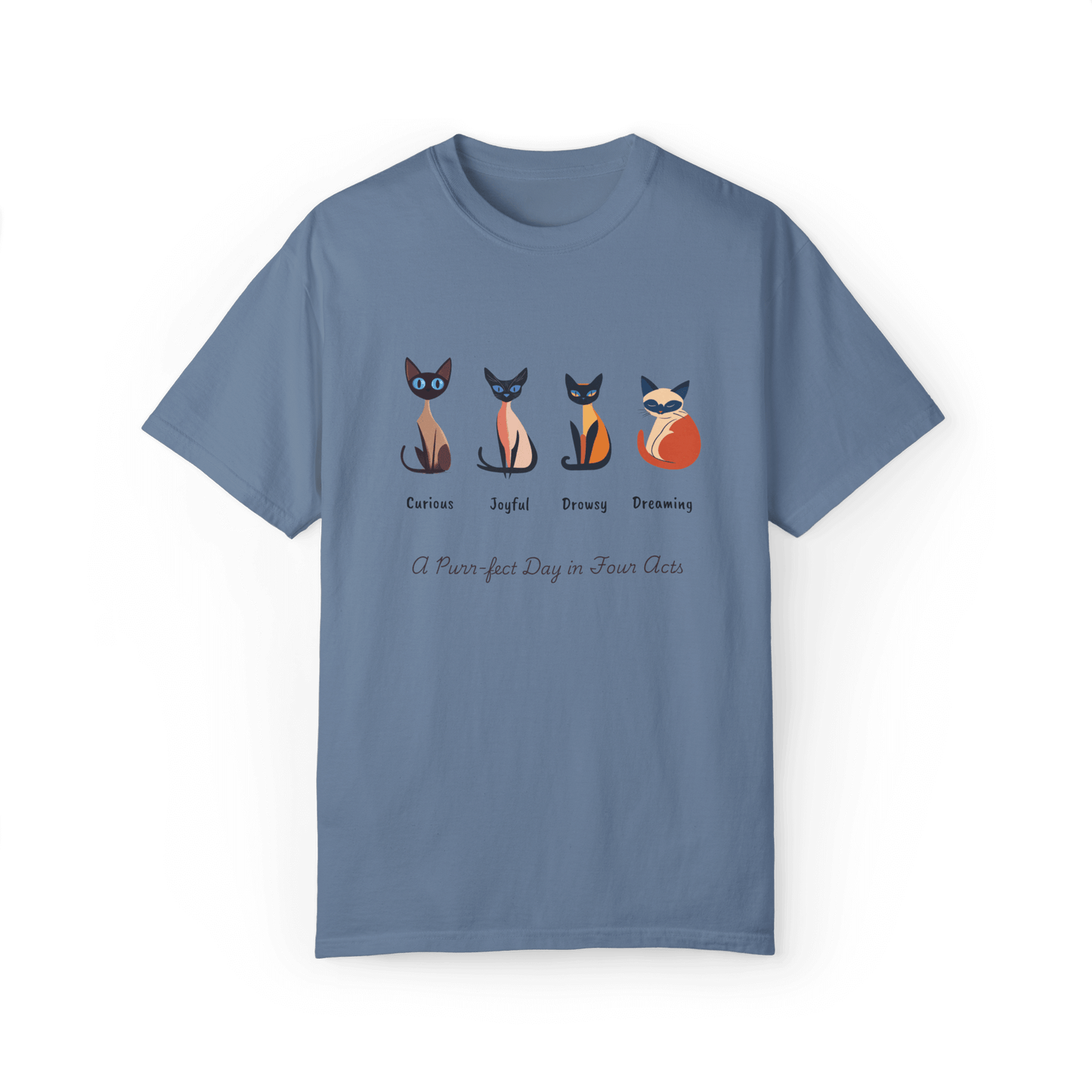 Four Moods Siamese Cat T-shirt - A Purr-fect Day in Acts