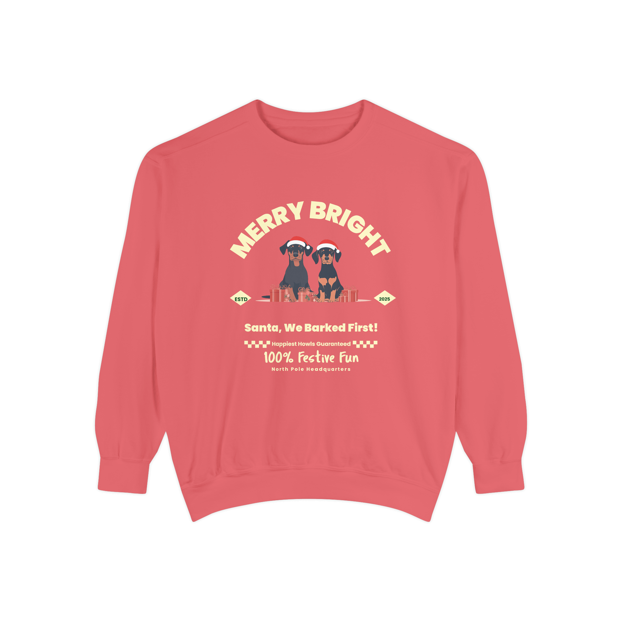 A pink Christmas-themed sweatshirt featuring the phrase 