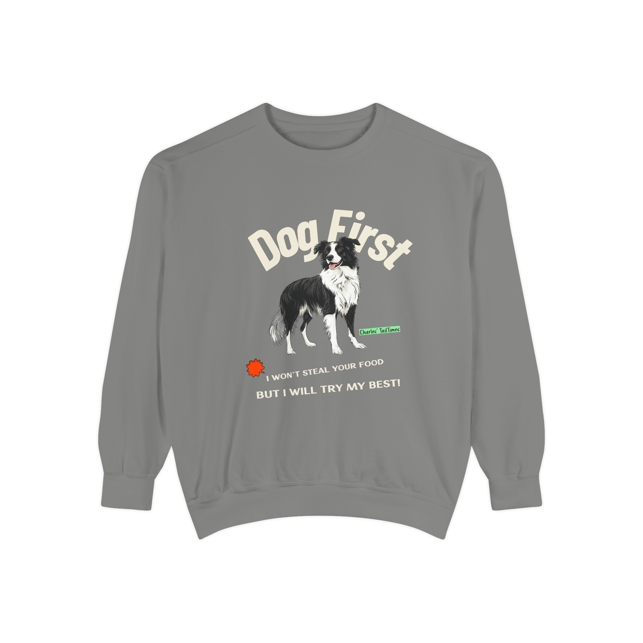 Light Gray crewneck sweatshirt featuring the text 