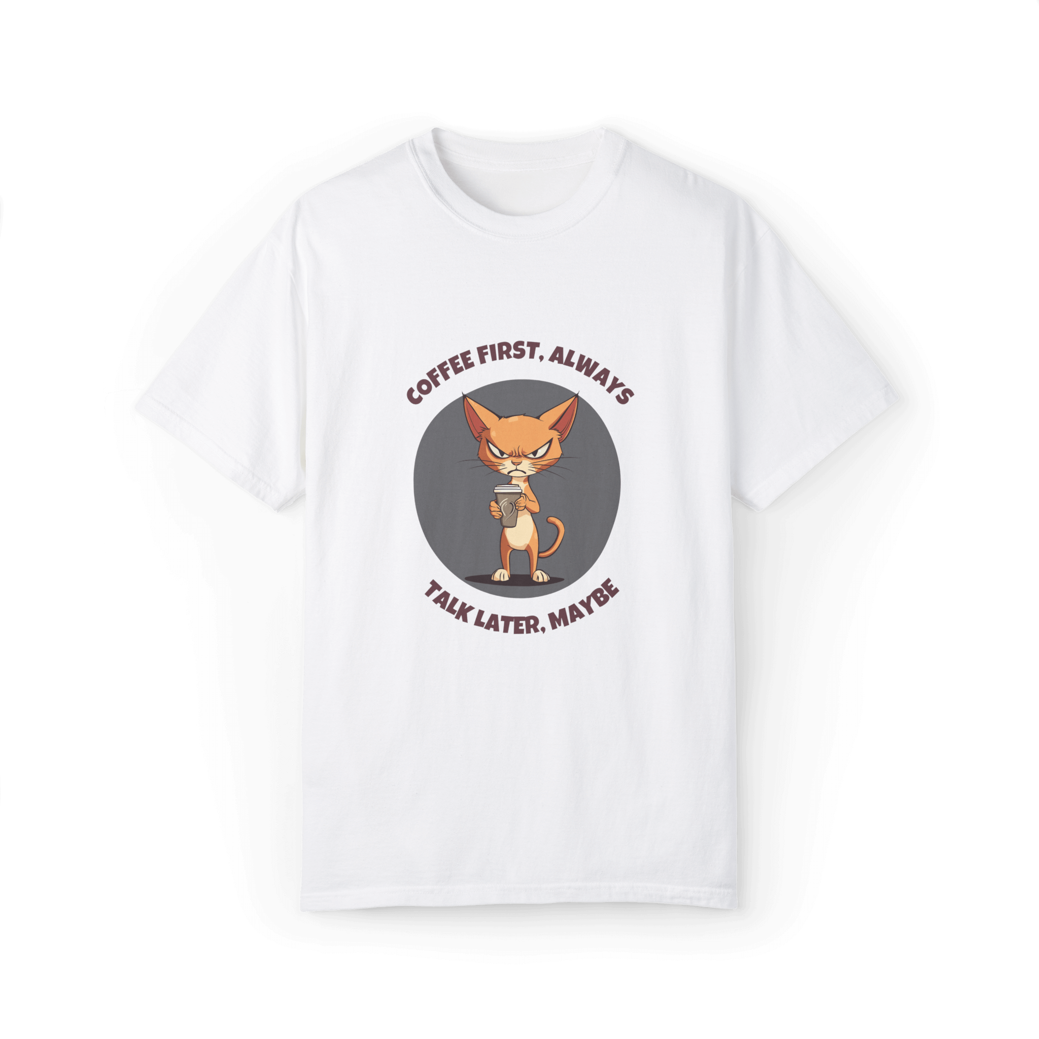 Coffee First Abyssinian Cat T-shirt - Talk Later Design