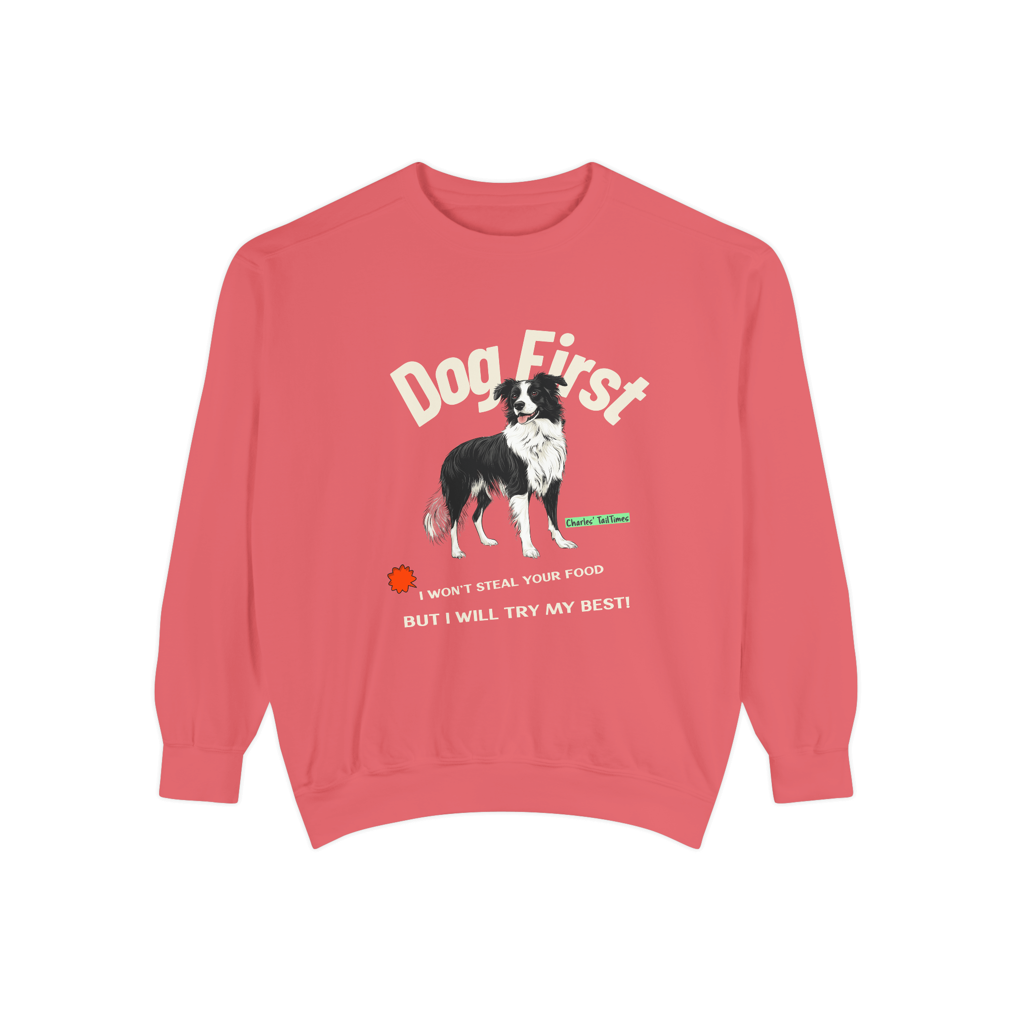 Pink crewneck sweatshirt featuring the text 