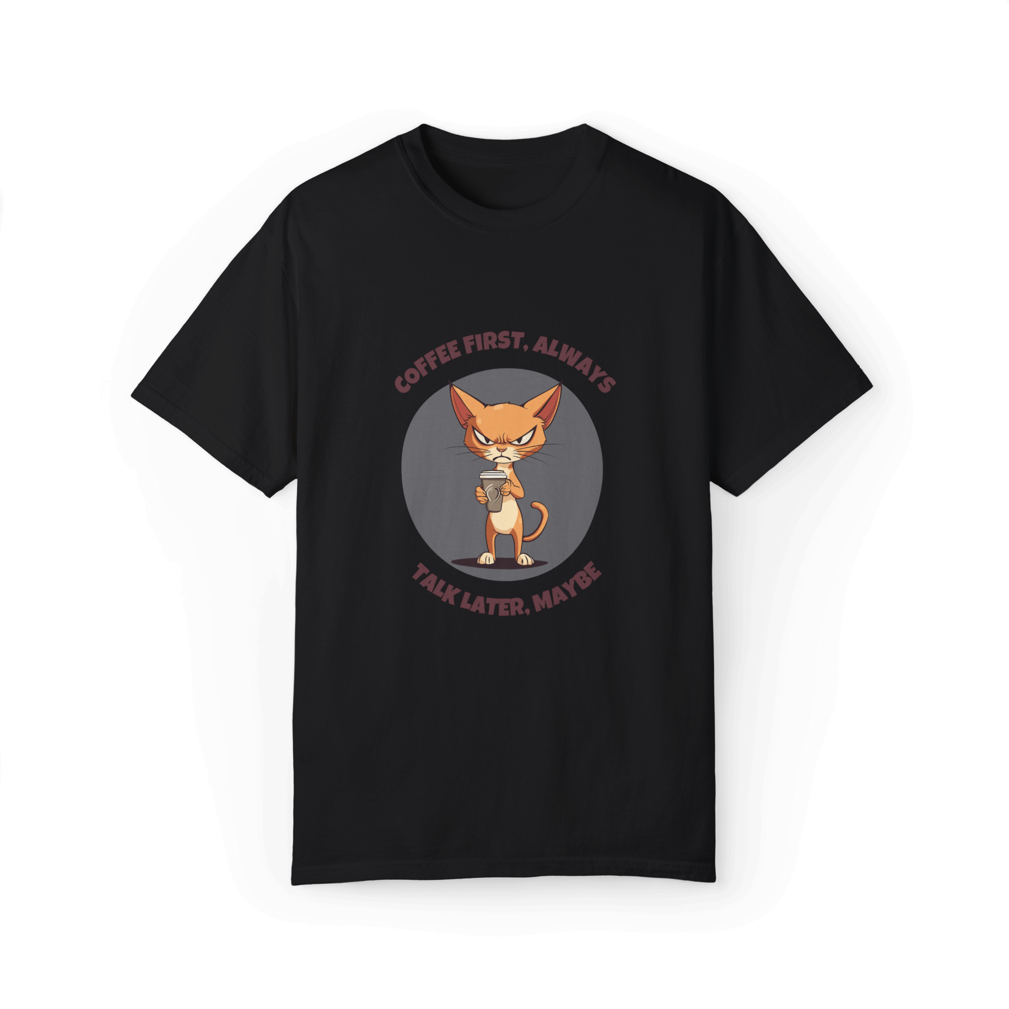 Coffee First Abyssinian Cat T-shirt - Talk Later Design