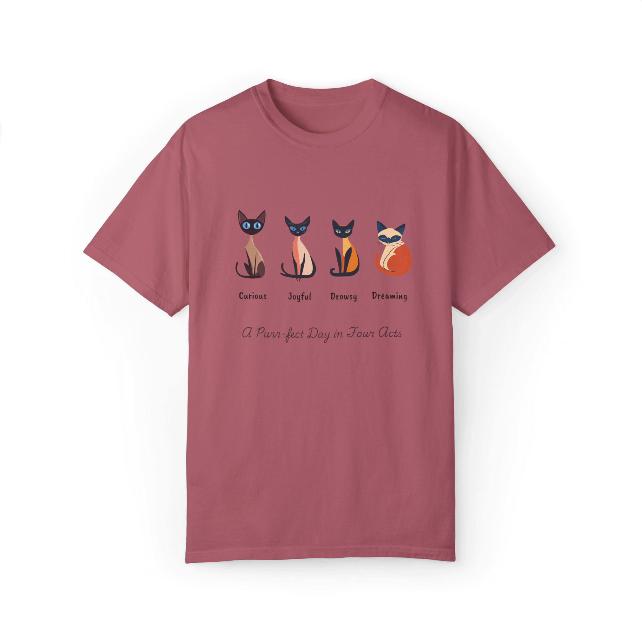 Four Moods Siamese Cat T-shirt - A Purr-fect Day in Acts