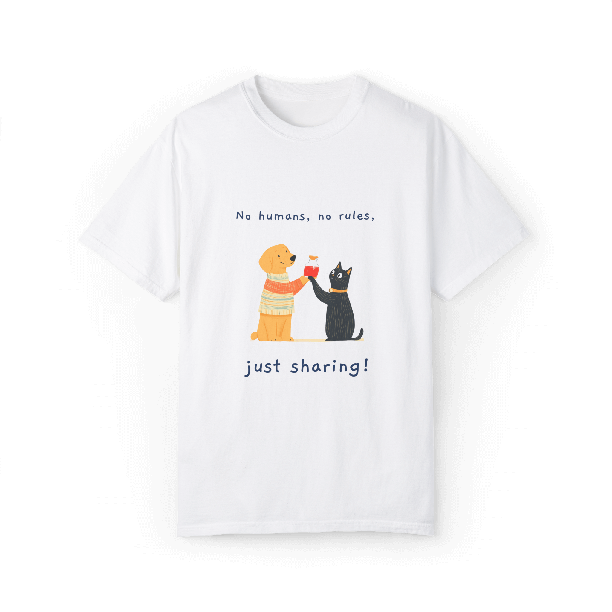 Golden Retriever & Cat Buddy T-shirt - Sharing Moments