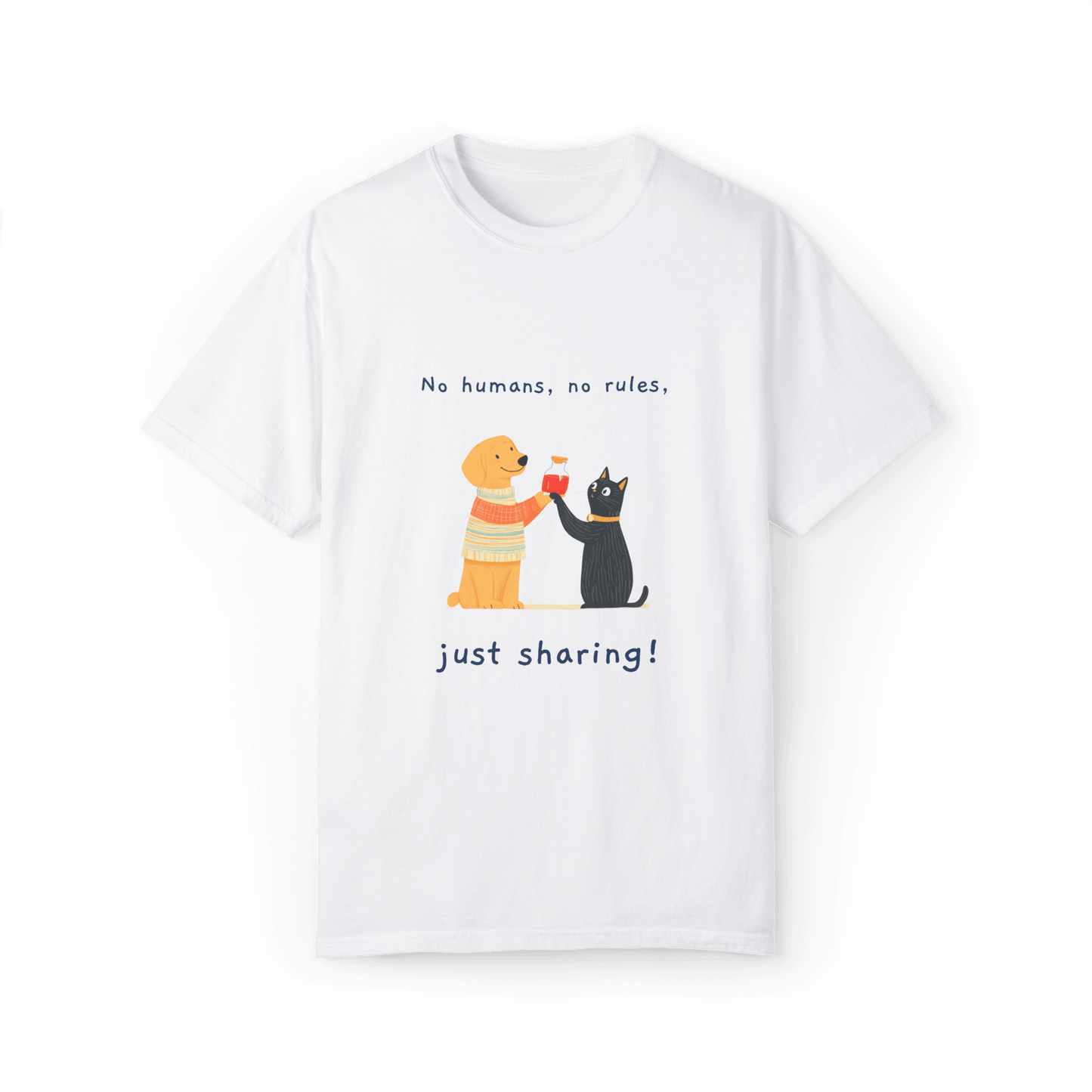 Golden Retriever & Cat Buddy T-shirt - Sharing Moments