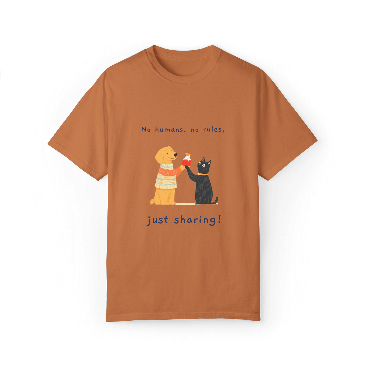 Golden Retriever & Cat Buddy T-shirt - Sharing Moments