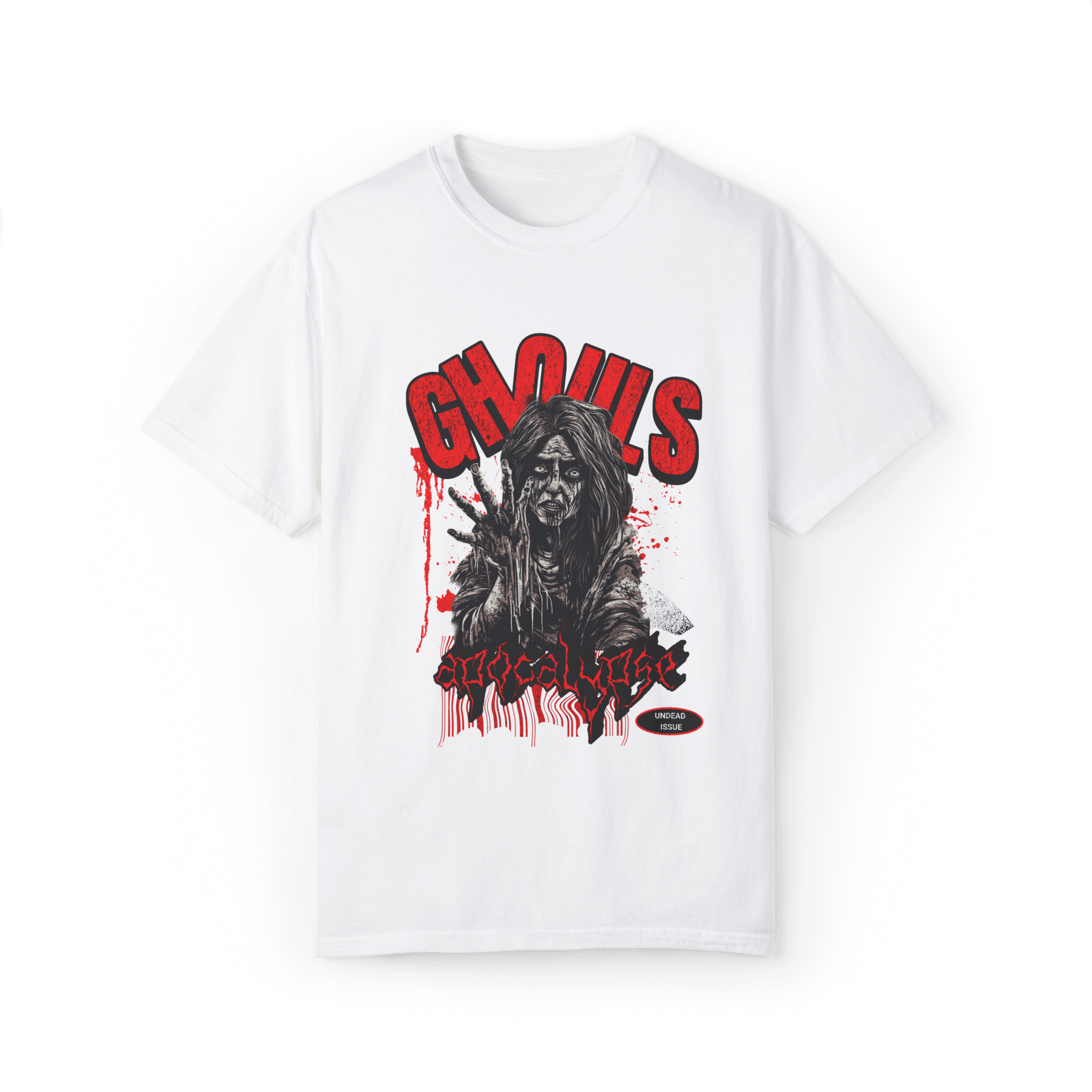 Graphic tee featuring a horror-themed design of ghouls, perfect for fans of eerie fashion and comfort.
