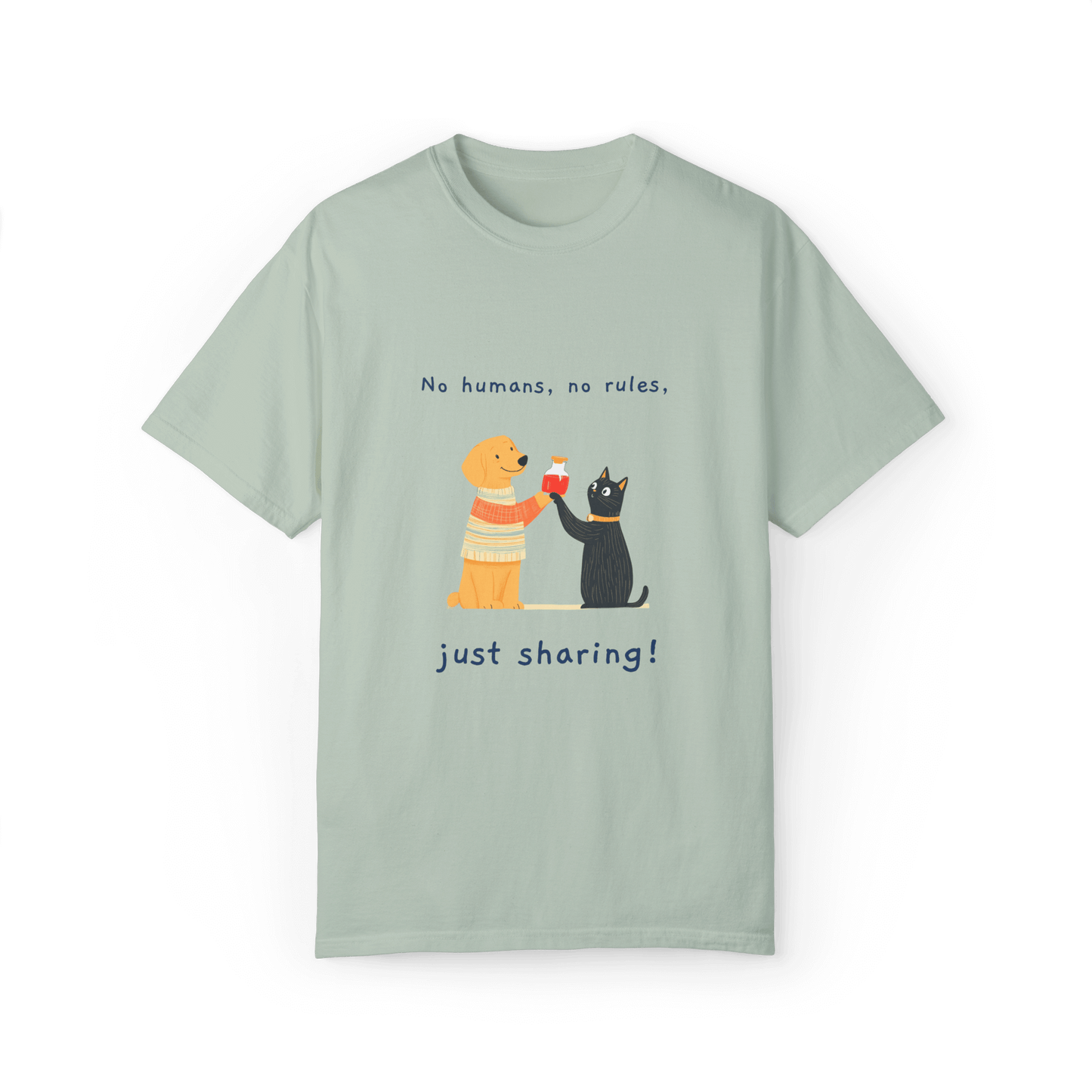 Golden Retriever & Cat Buddy T-shirt - Sharing Moments