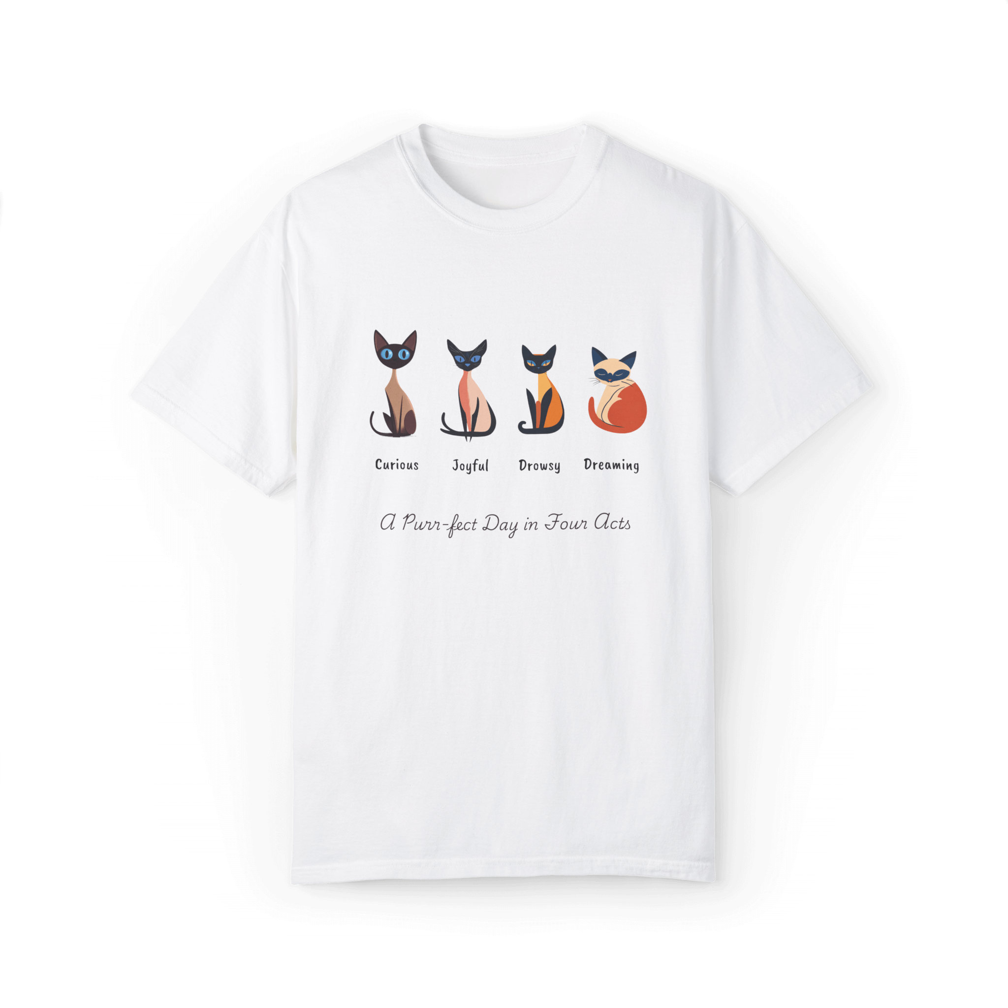 Four Moods Siamese Cat T-shirt - A Purr-fect Day in Acts