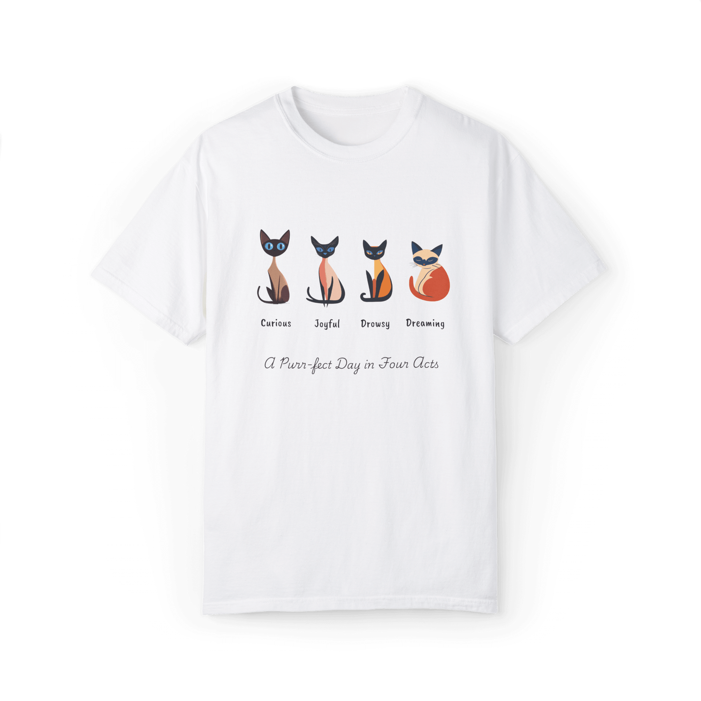 Four Moods Siamese Cat T-shirt - A Purr-fect Day in Acts