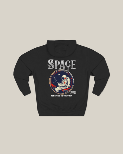 Taily Space Club Streetwear Graphic Hoodie in black featuring astronaut design and 'Floating in the Void' text.