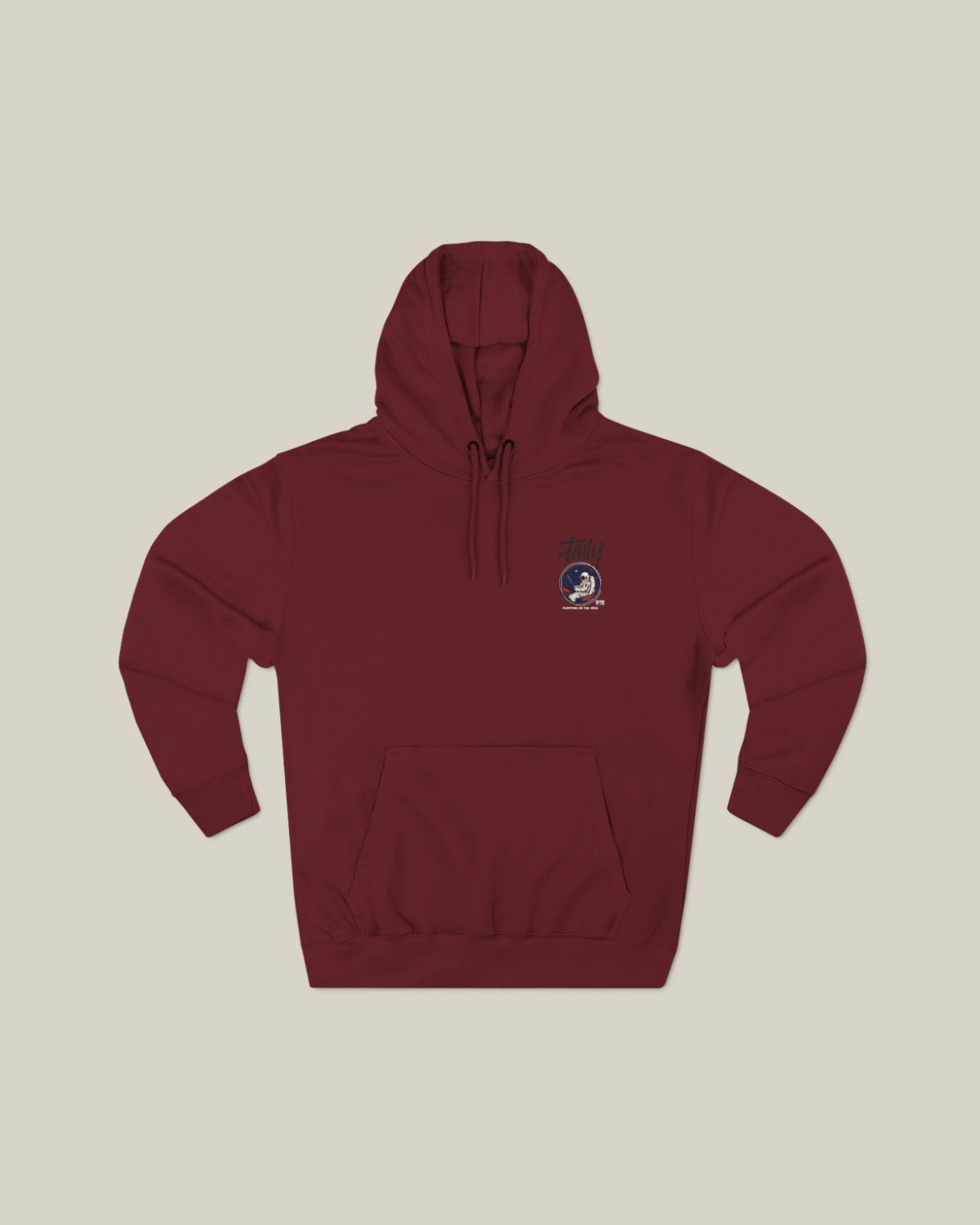 Taily “Space Club” Streetwear Graphic Hoodie in burgundy showcasing an astronaut design.