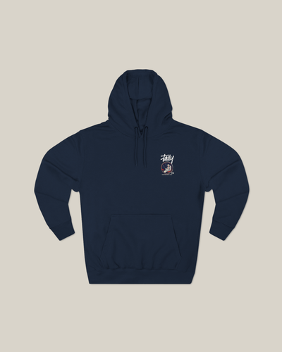Taily Space Club Streetwear Graphic Hoodie in navy featuring astronaut graphic and "Floating in the Void" text.