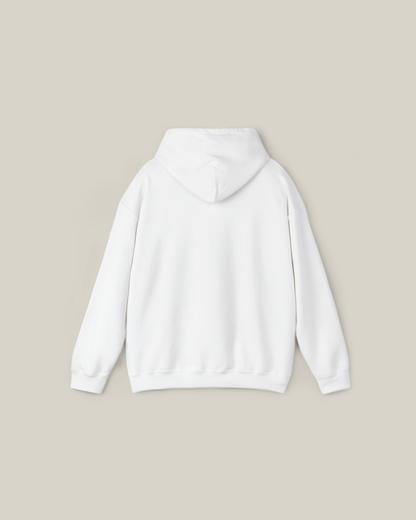 Back view of the Taily Bird embroidered hoodie in white, showcasing the minimalist streetwear design.