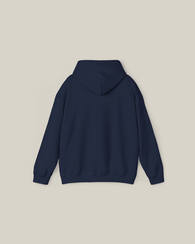 Back view of the Taily Bird embroidered hoodie in navy showing a minimal streetwear design.