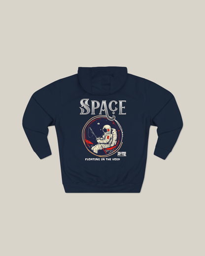 Taily “Space Club” Streetwear Graphic Hoodie in navy featuring astronaut and 'Floating in the Void' design.