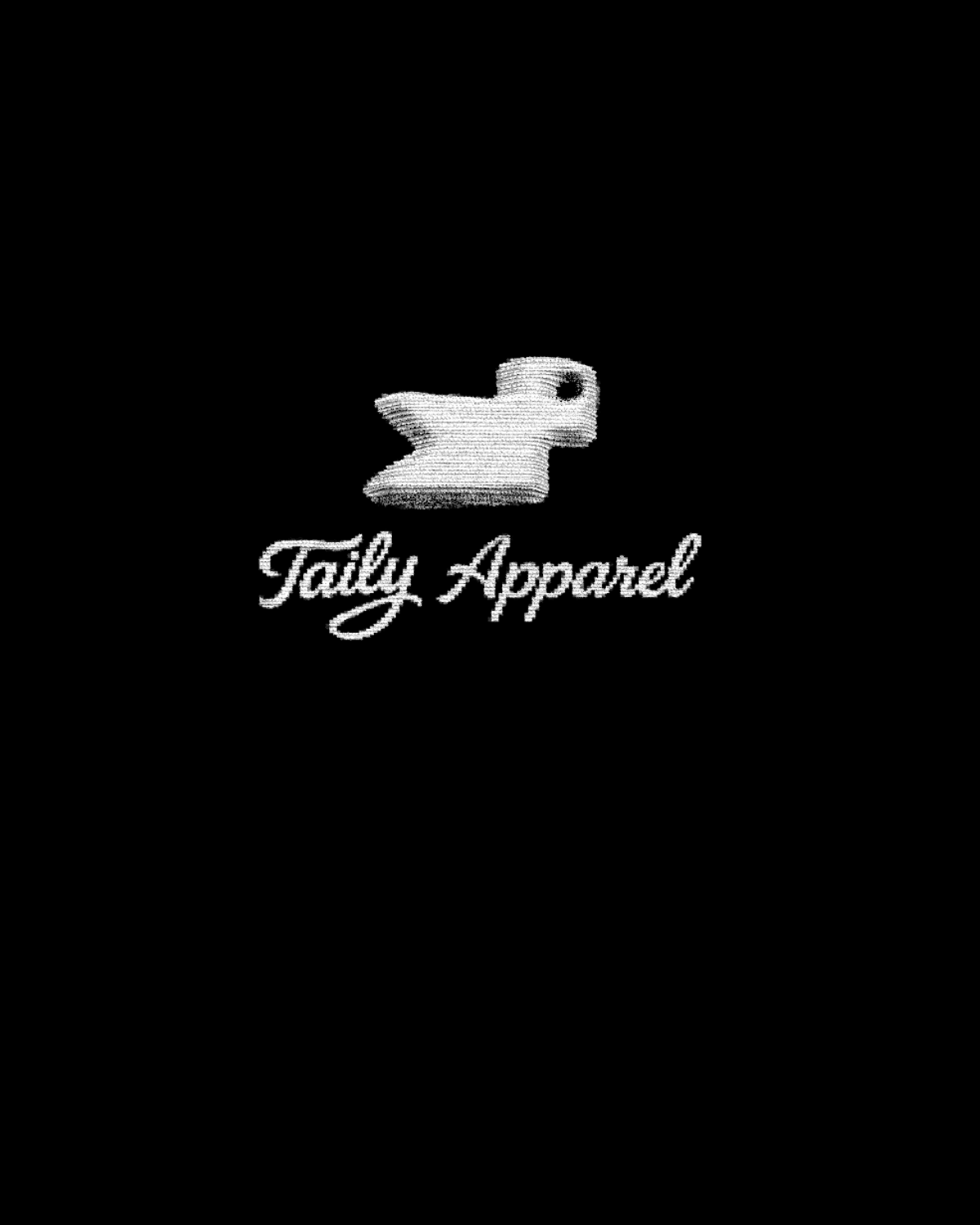 Taily Bird embroidered hoodie logo featuring Taily Apparel text and design element on a black background.