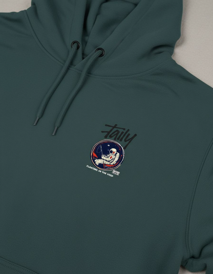 Taily “Space Club” Streetwear Graphic Hoodie in sports green with astronaut design and "Floating in the Void" slogan.