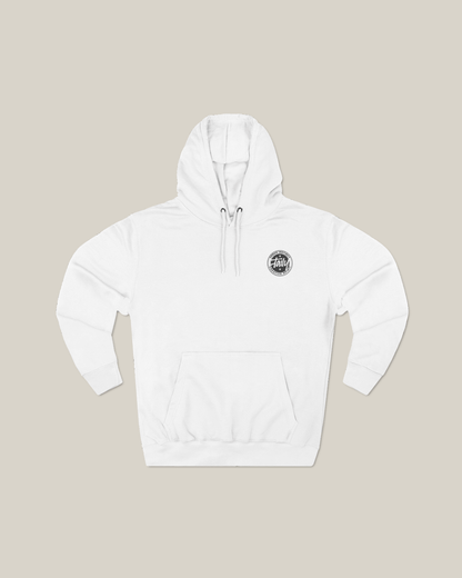 Taily Horizons Instinct Hoodie in White with Taily round logo print on front.