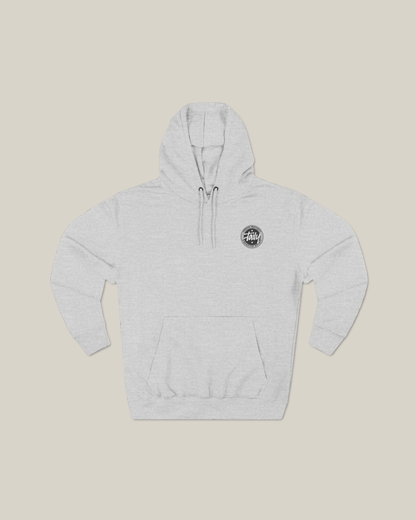 Taily Horizons Instinct Hoodie in Heather Grey, featuring logo print on front and bold graphic on the back.
