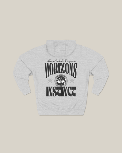 Taily Horizons Instinct Hoodie in Heather Grey featuring bold back graphic and logo.
