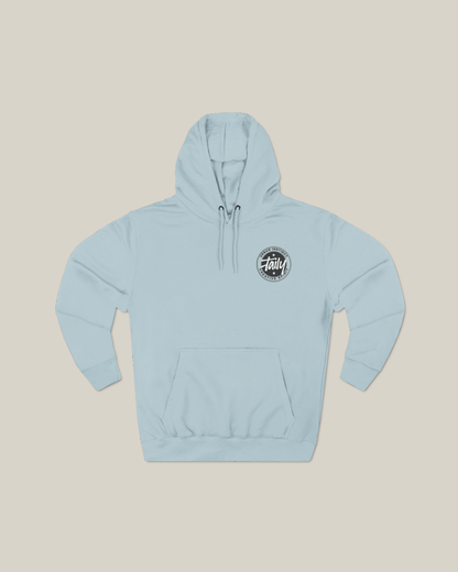 Taily Horizons Instinct graphic hoodie in Blue Mist with front logo and cozy design.