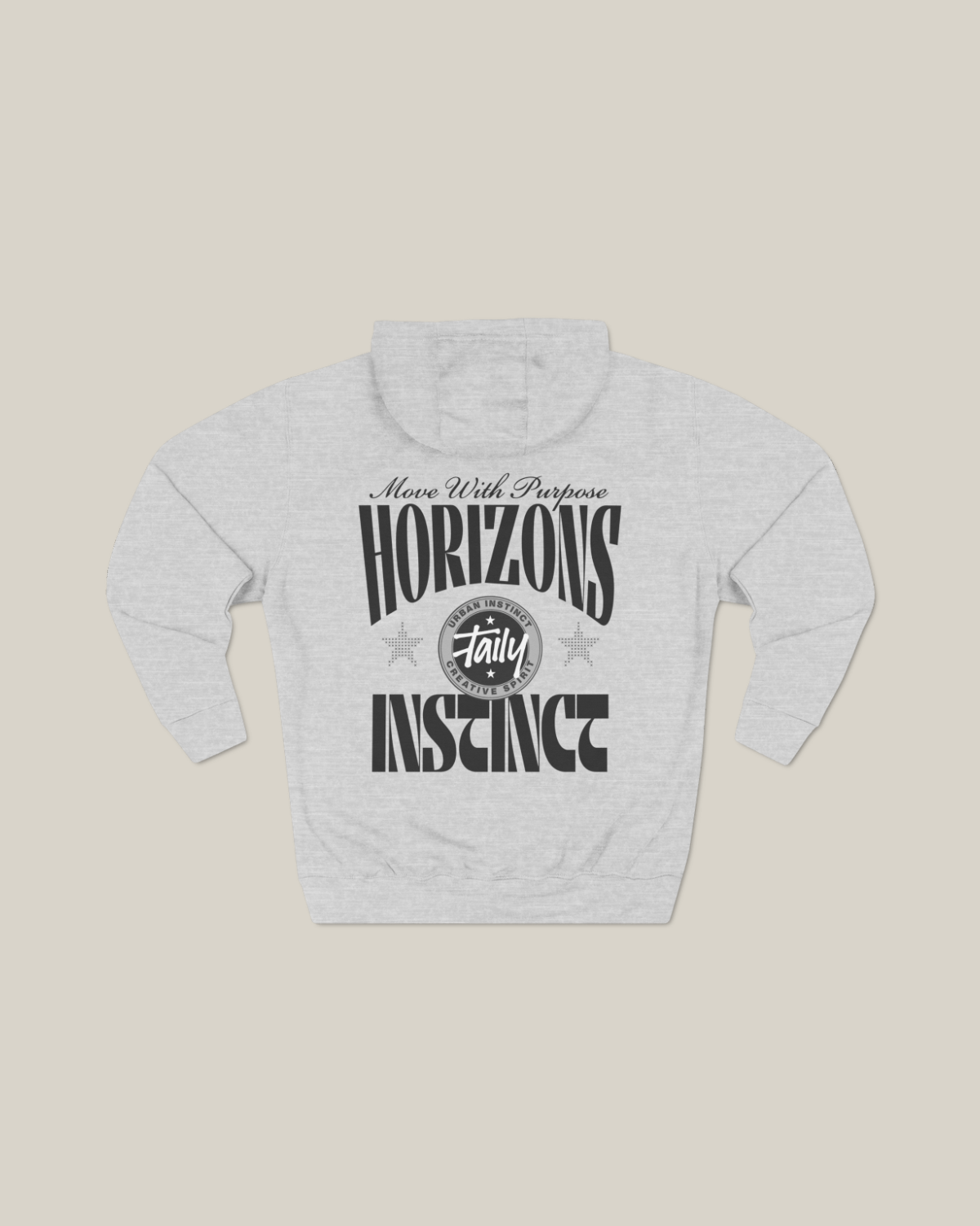 Taily Horizons Instinct Hoodie showcasing minimalist graphic print in heather grey color.
