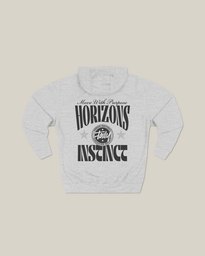 Taily Horizons Instinct Hoodie showcasing minimalist graphic print in heather grey color.