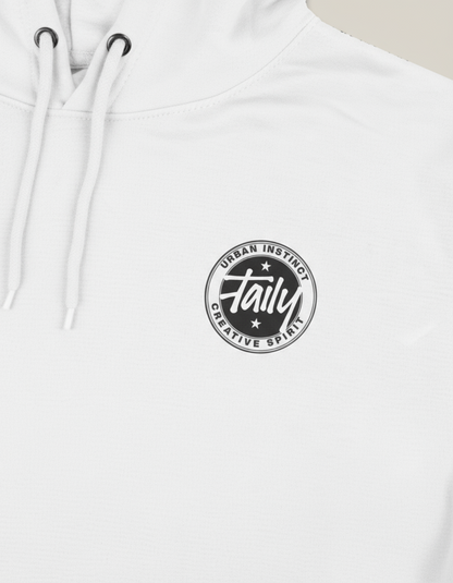 Taily Horizons Instinct Hoodie – White featuring Urban Instinct Creative Spirit logo on the front.