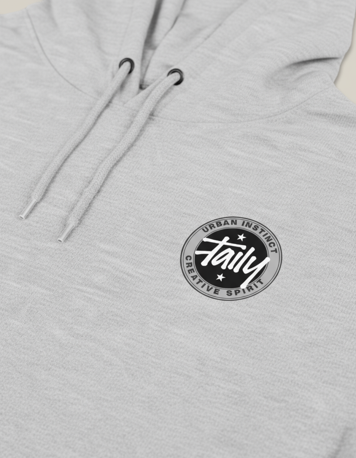 Taily Horizons Instinct Hoodie featuring a unique graphic print on heather grey fabric.