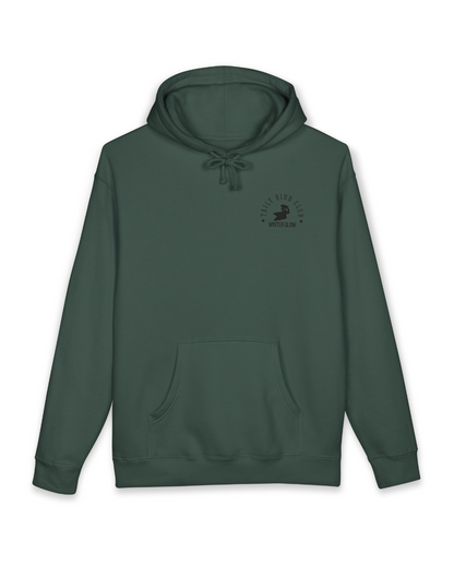 Taily Bird Club Winter Glow Hoodie in Alpine Green with front emblem and cozy design