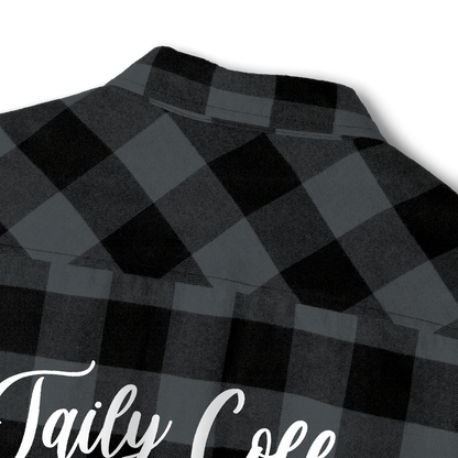 Taily Coffee flannel shirt in Charcoal Heather featuring plaid pattern and stylish collar design.