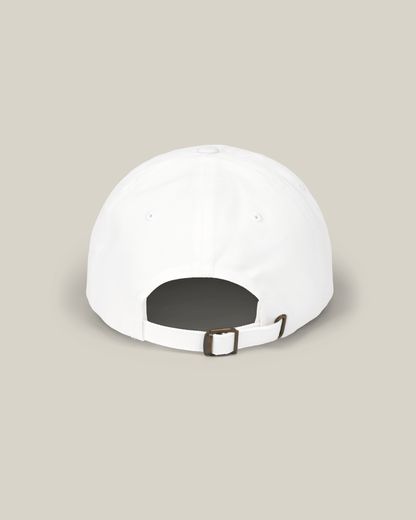 Back view of Taily Classic Dad Cap in white showcasing its relaxed fit and adjustable strap.