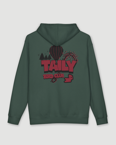 Taily Bird Parkland Hoodie in Alpine Green with playful street-inspired graphic on the back.