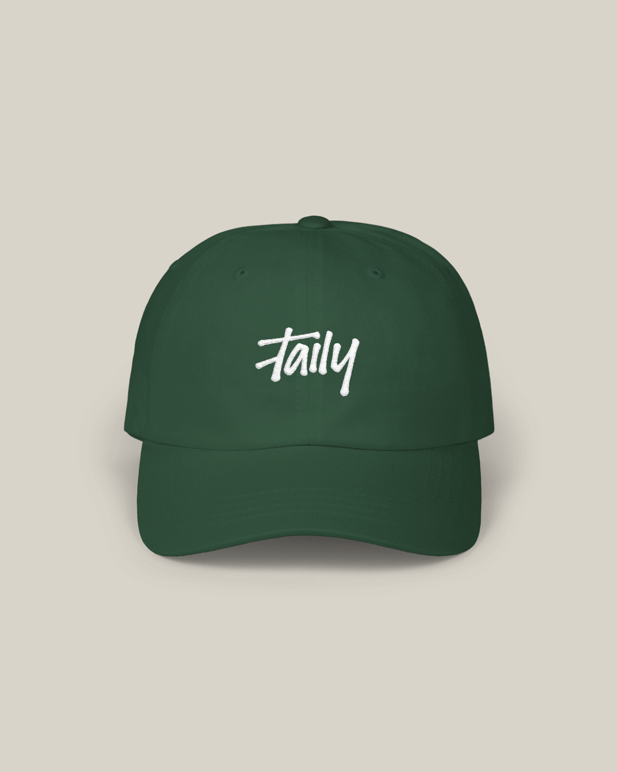 Taily Classic Dad Cap in spruce color, showcasing a clean streetwear vibe with relaxed edge.