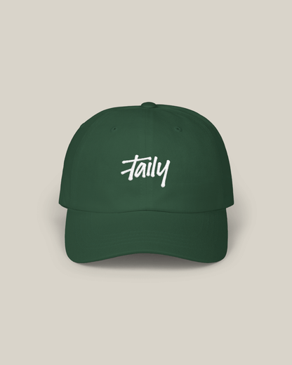Taily Classic Dad Cap in spruce color, showcasing a clean streetwear vibe with relaxed edge.