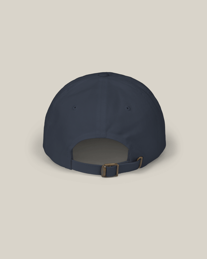 Back view of Taily Classic Dad Cap in navy cotton, featuring an adjustable strap for a comfortable fit.