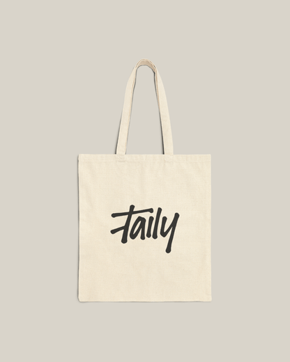 Taily Bird Bold Canvas Tote Bag – Natural / Blue Bird showing a natural canvas tote with 'Taily' design.