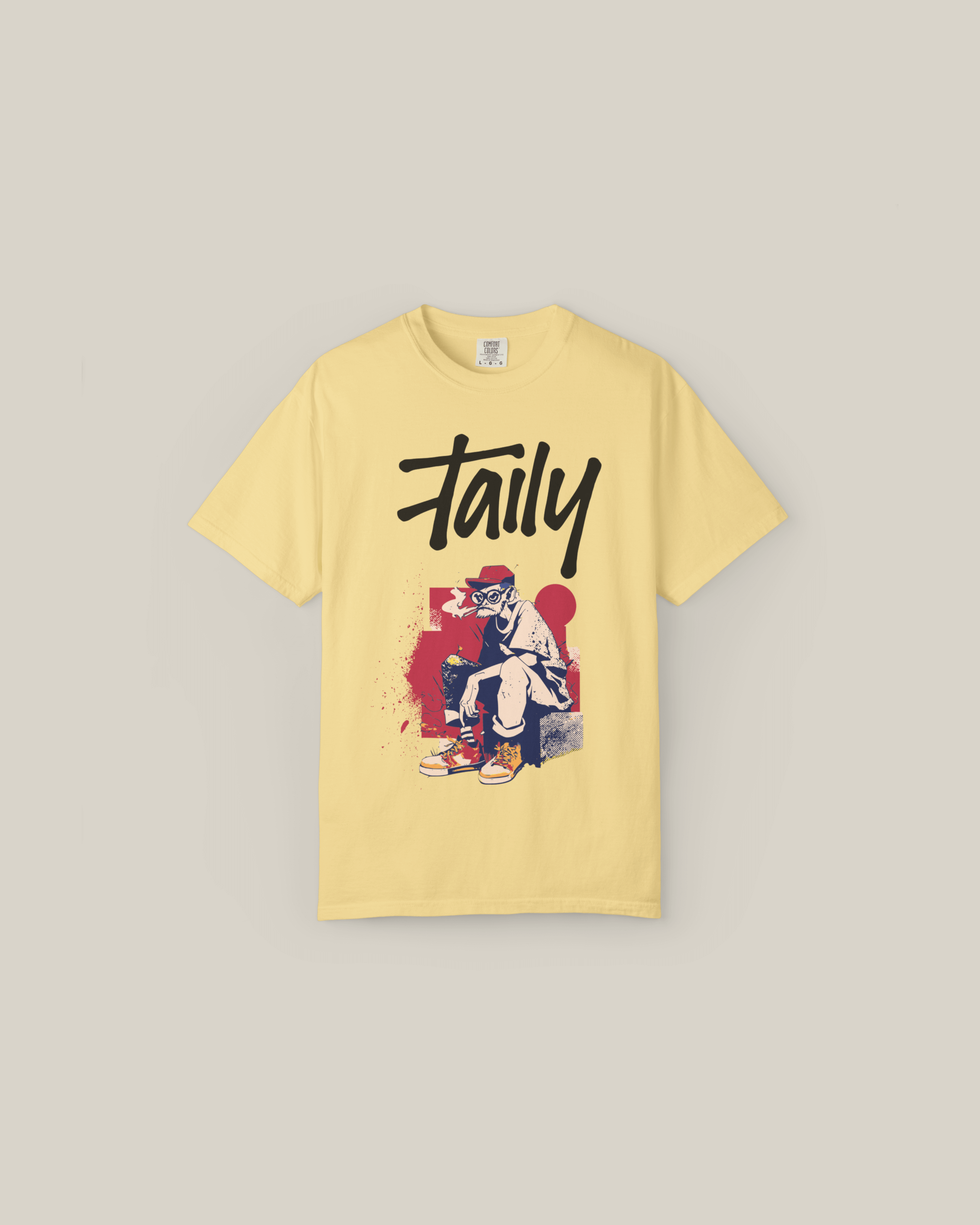 Taily Street Rebel graphic tee in butter color featuring bold logo and streetwear design.