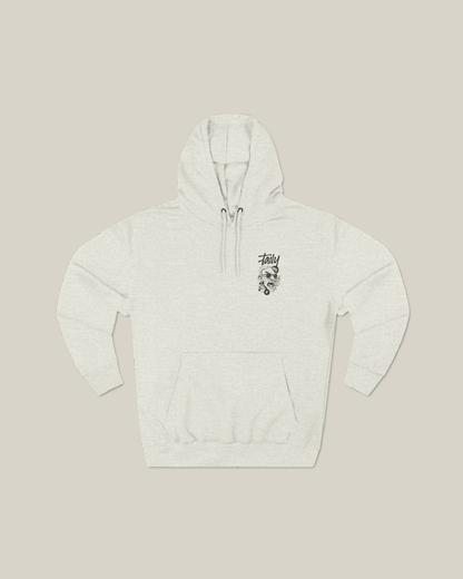 Taily Rage streetwear graphic hoodie in oatmeal with front logo, showcasing urban style and comfort.
